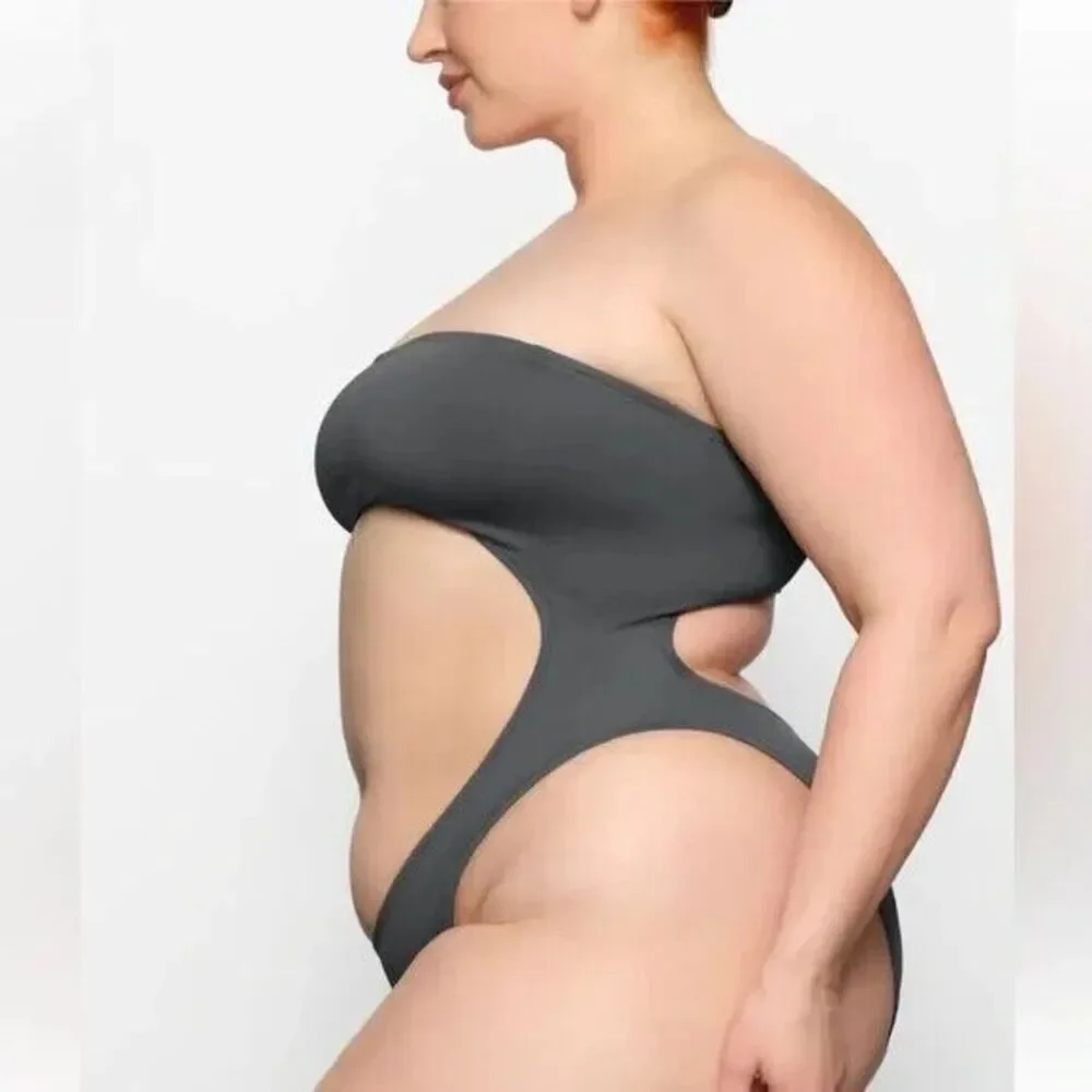 SKIMS Recycled Swim Strapless Monokini Bathing Suit Size 3X Gunmetal Women's NWT